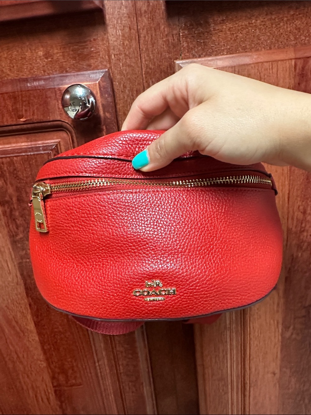 Coach Red Pebbled Leather Mini Belt Bag with Gold Hardware